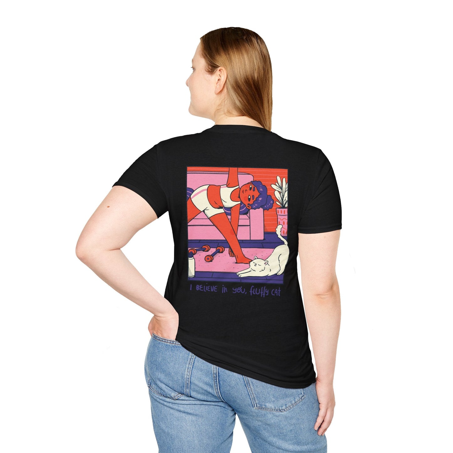 I believe in you, fluffy Cat - Cozy at Home - Unisex T-Shirt - Back Print-2