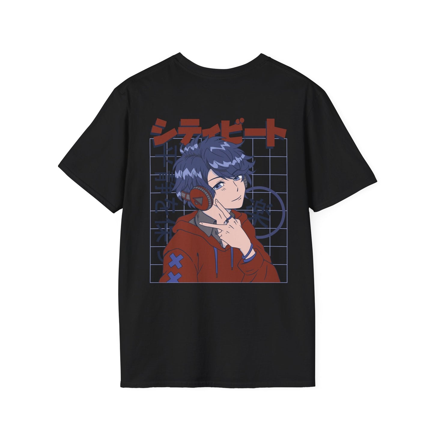 Anime Boy Headphones - Anime World - Unisex T-Shirt - Back Print-0