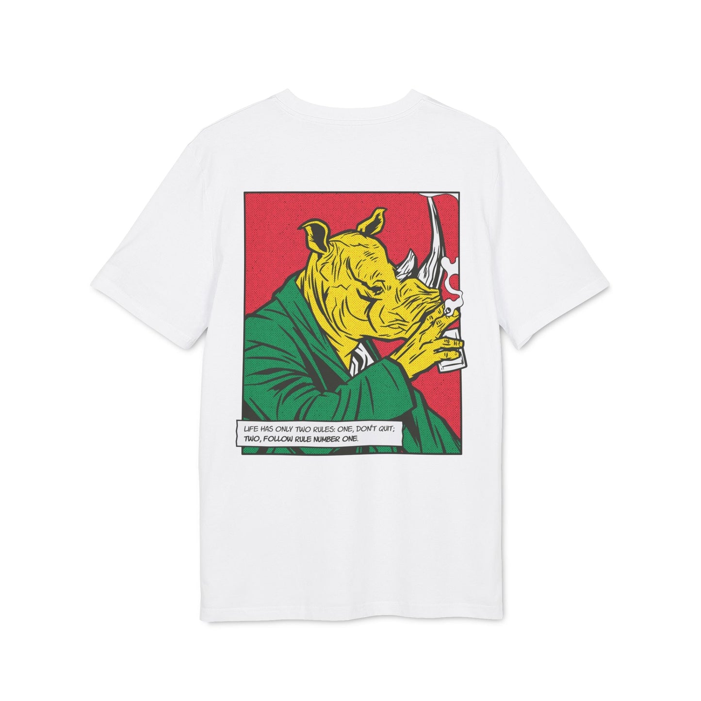 Rhinoceros drinking Whiskey - Comic Mafia - Premium Bio Unisex T-Shirt - Back Print-6