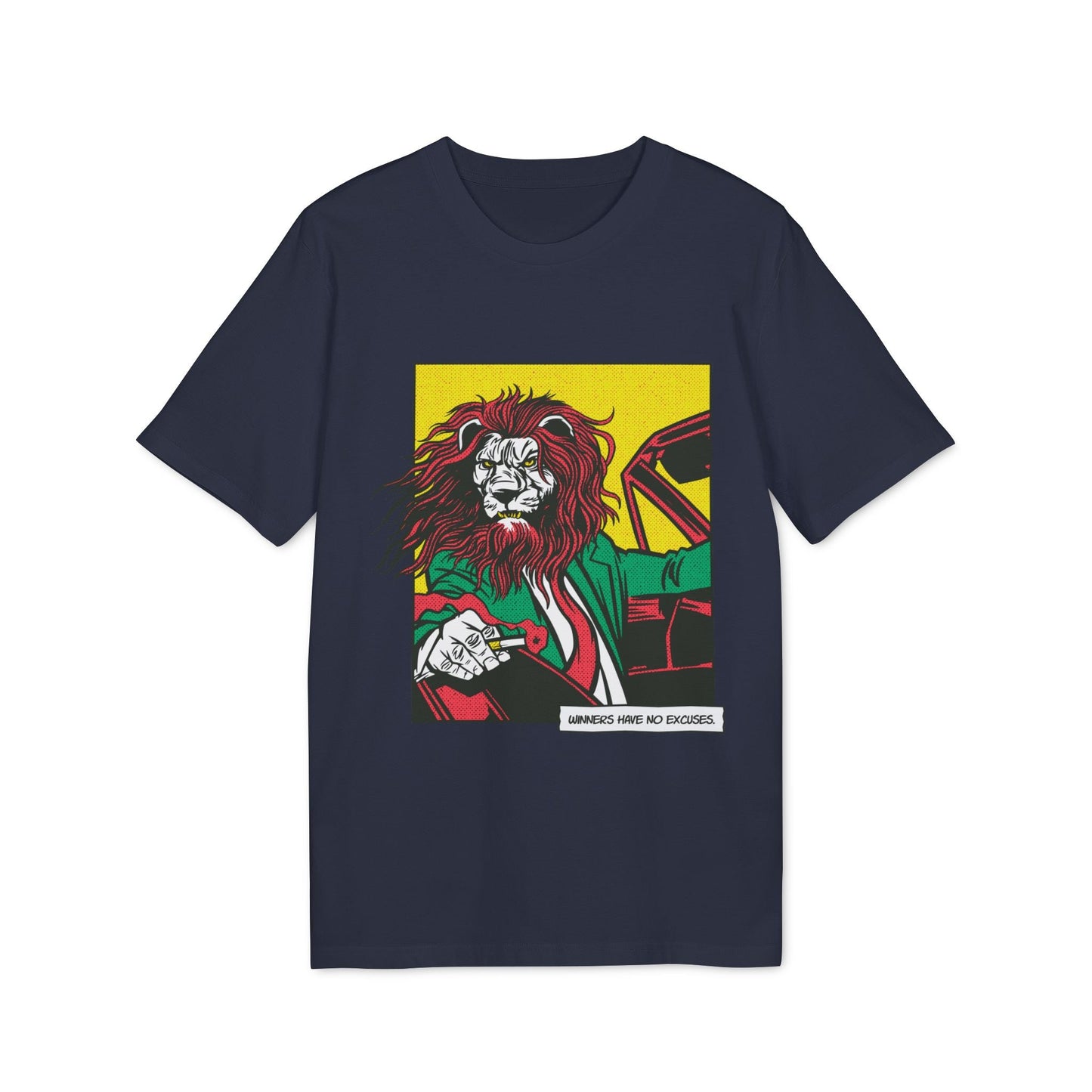 Boss Lion in Car - Comic Mafia - Premium Bio Unisex T-Shirt - Front Print-5