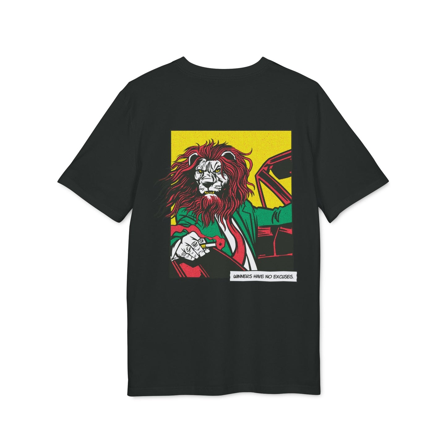 Boss Lion in Car - Comic Mafia - Premium Bio Unisex T-Shirt - Back Print-0
