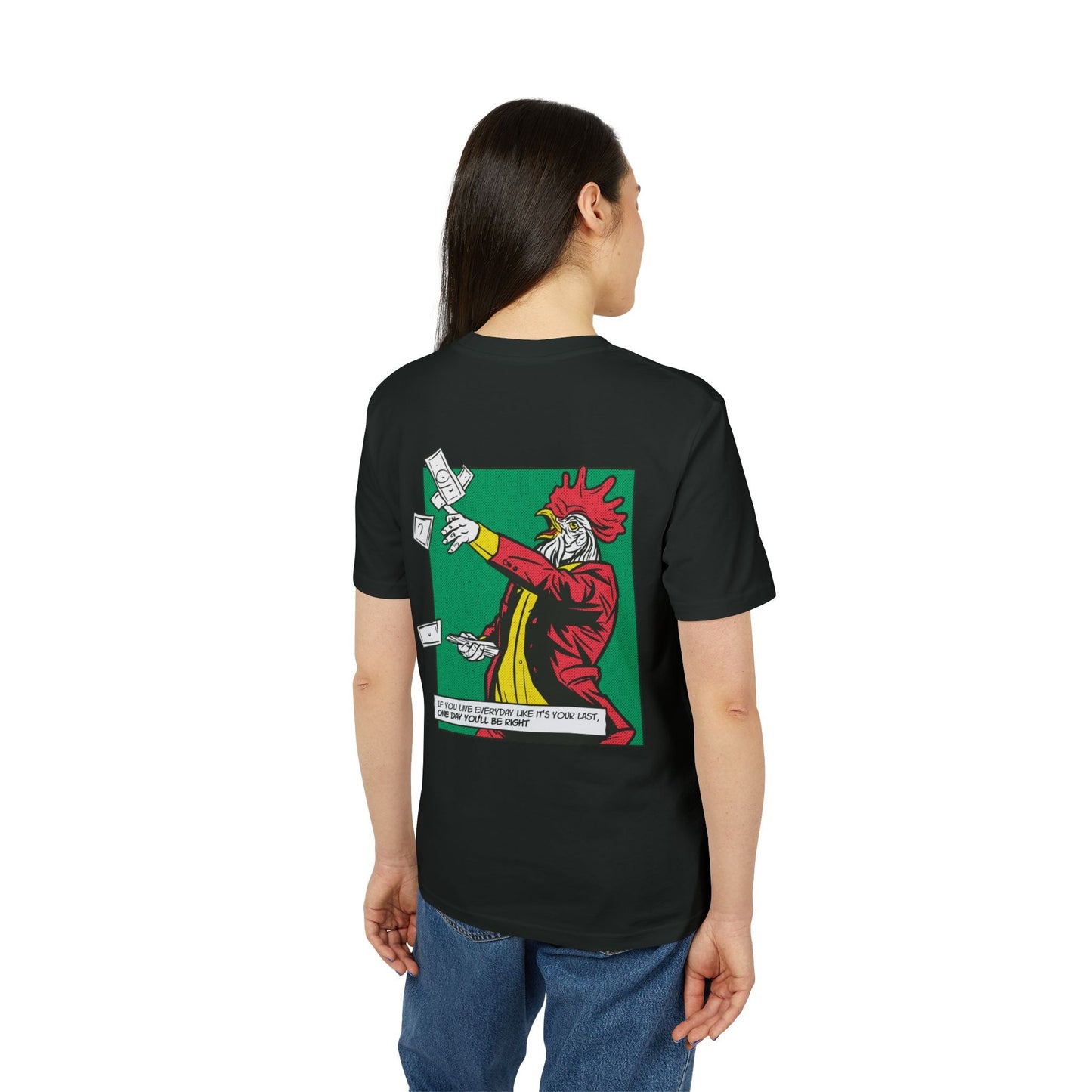 Rooster with Money - Comic Mafia - Premium Bio Unisex T-Shirt - Back Print-2