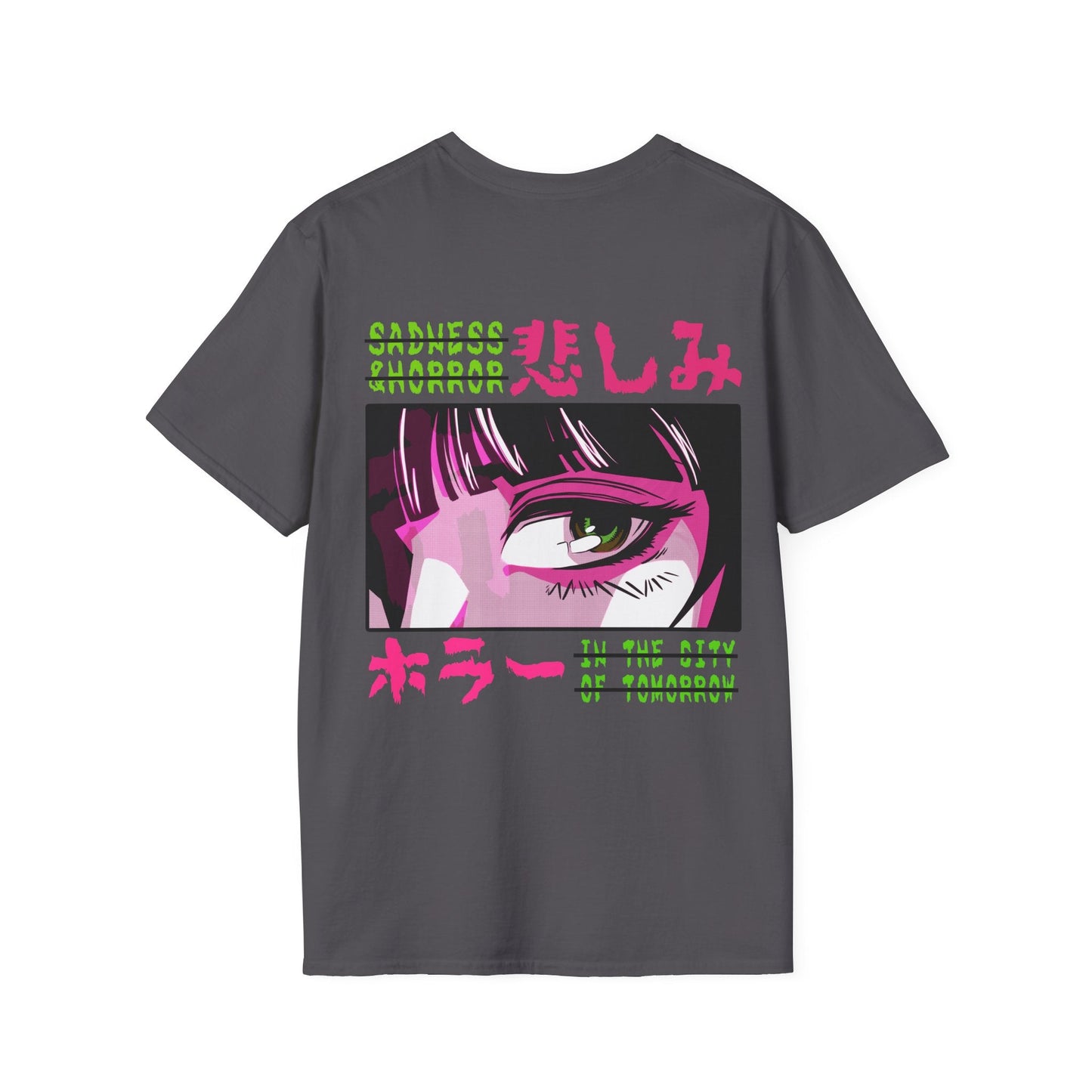 Sagness & Horror In the City of tomorrow - Anime World - Unisex T-Shirt - Back Print-1