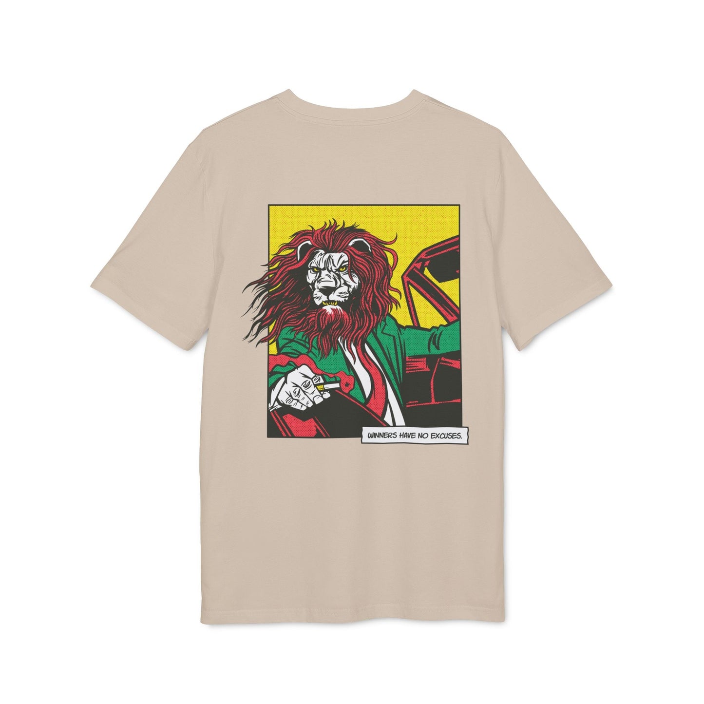Boss Lion in Car - Comic Mafia - Premium Bio Unisex T-Shirt - Back Print-7