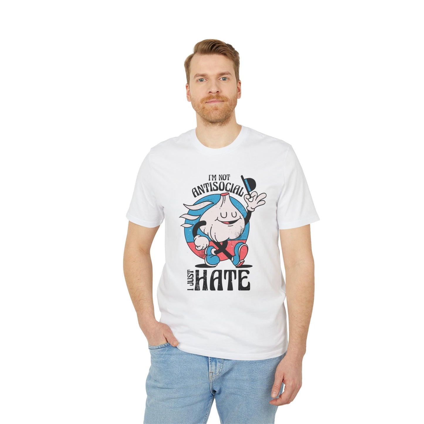 I´m not Antisocial I just hate - Antisocial Retro - Premium Bio Unisex T-Shirt - Front Print-4
