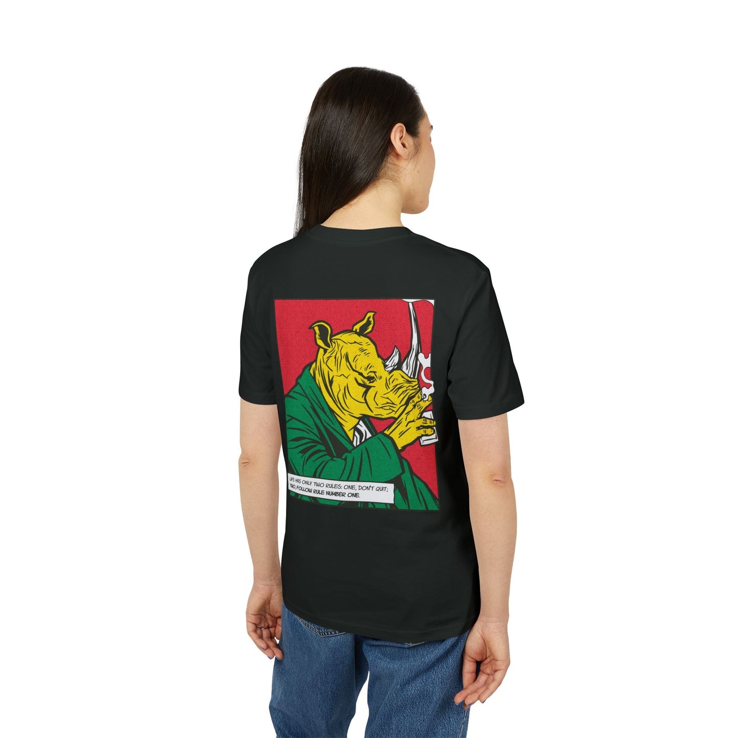 Rhinoceros drinking Whiskey - Comic Mafia - Premium Bio Unisex T-Shirt - Back Print-2
