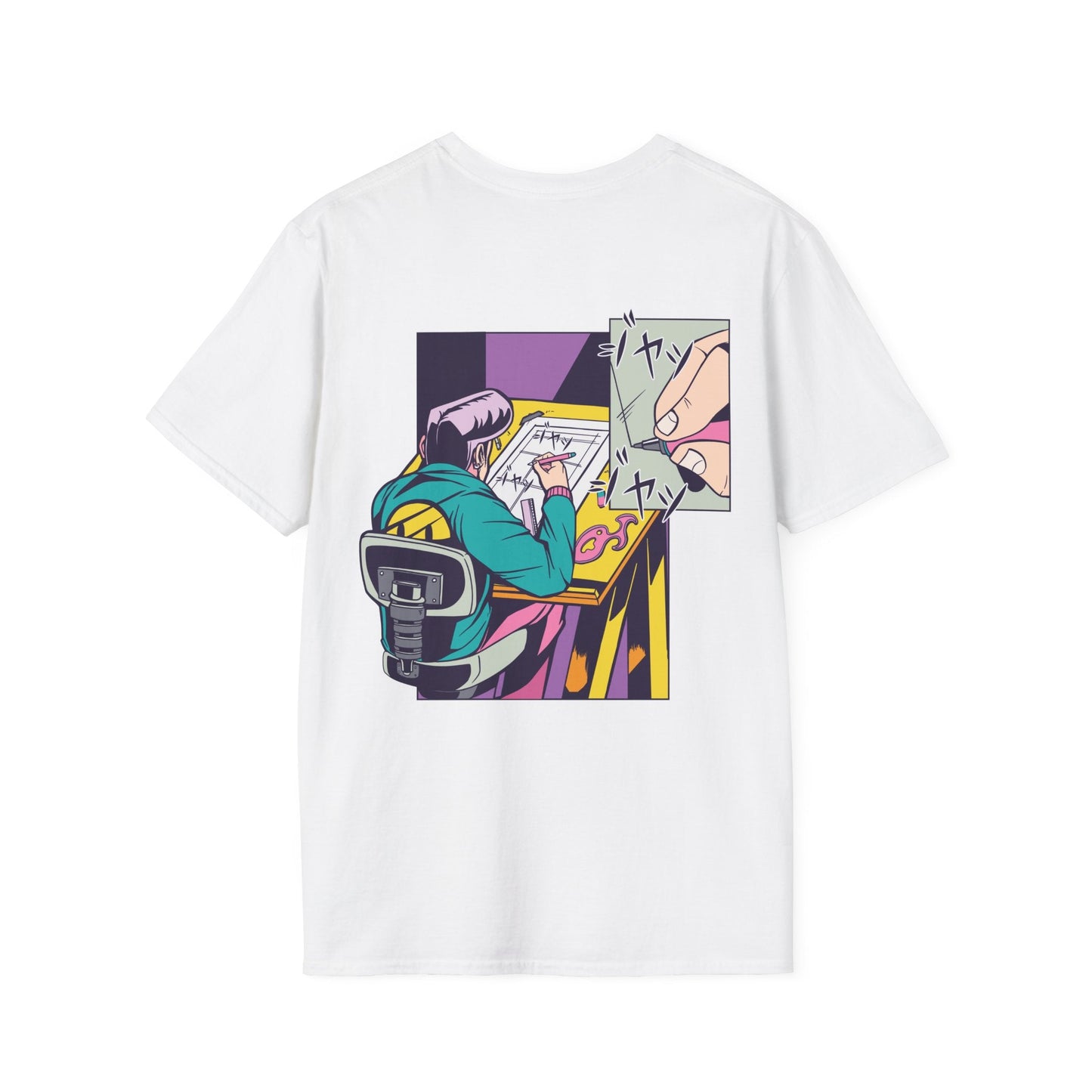 Mangaka Draw - Anime World - Unisex T-Shirt - Back Print-3
