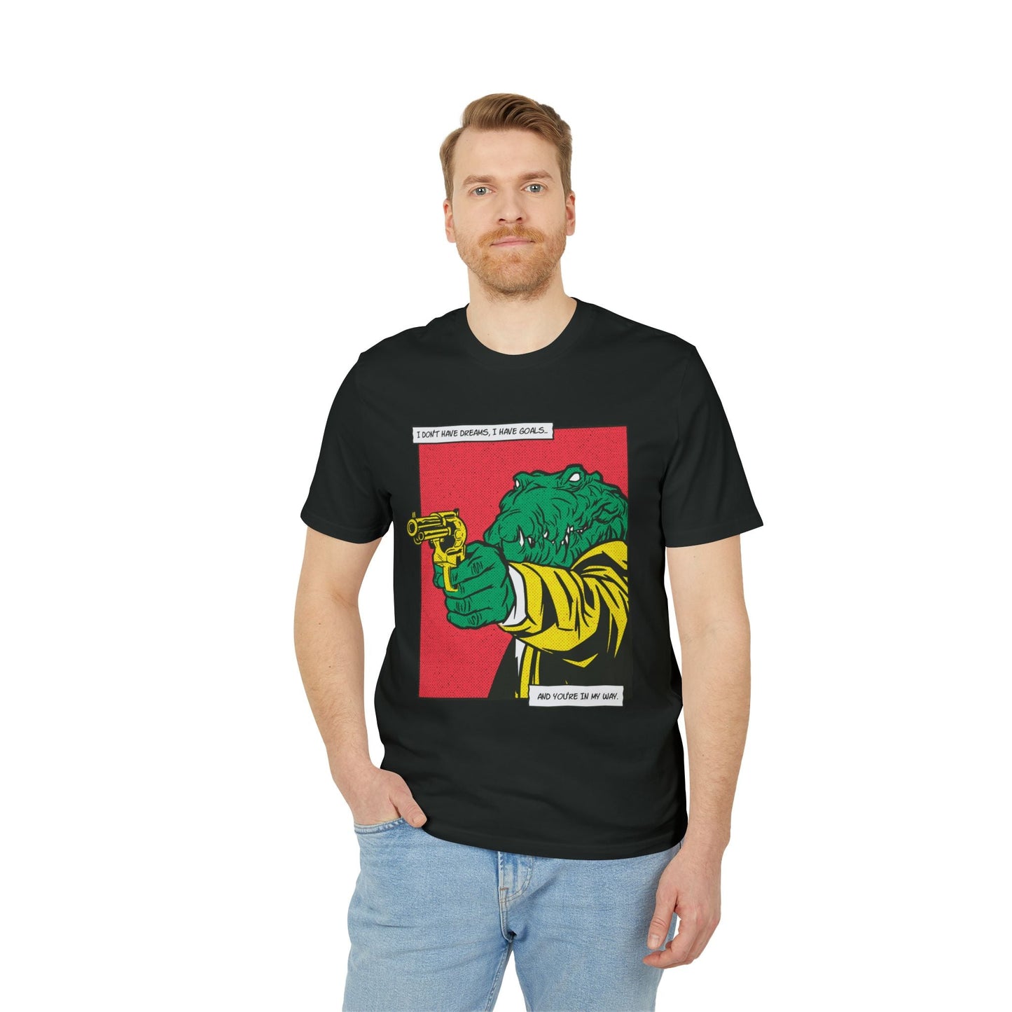 Alligator with Gun - Comic Mafia - Premium Bio Unisex T-Shirt - Front Print-4