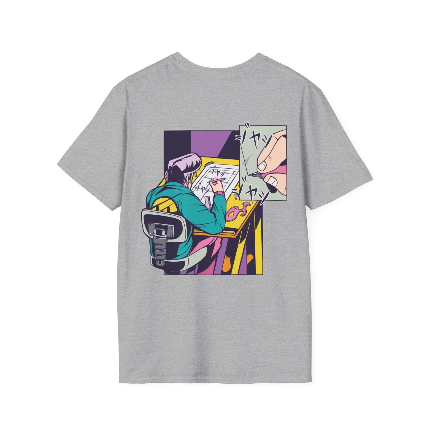 Mangaka Draw - Anime World - Unisex T-Shirt - Back Print-4