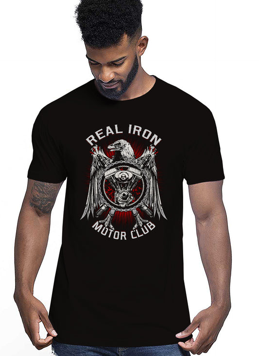 Real Iron Motor Club Auto Moto e Bici 161-2019-15 T-shirt Urban Men Uomo 100% Cotone Pettinato JK