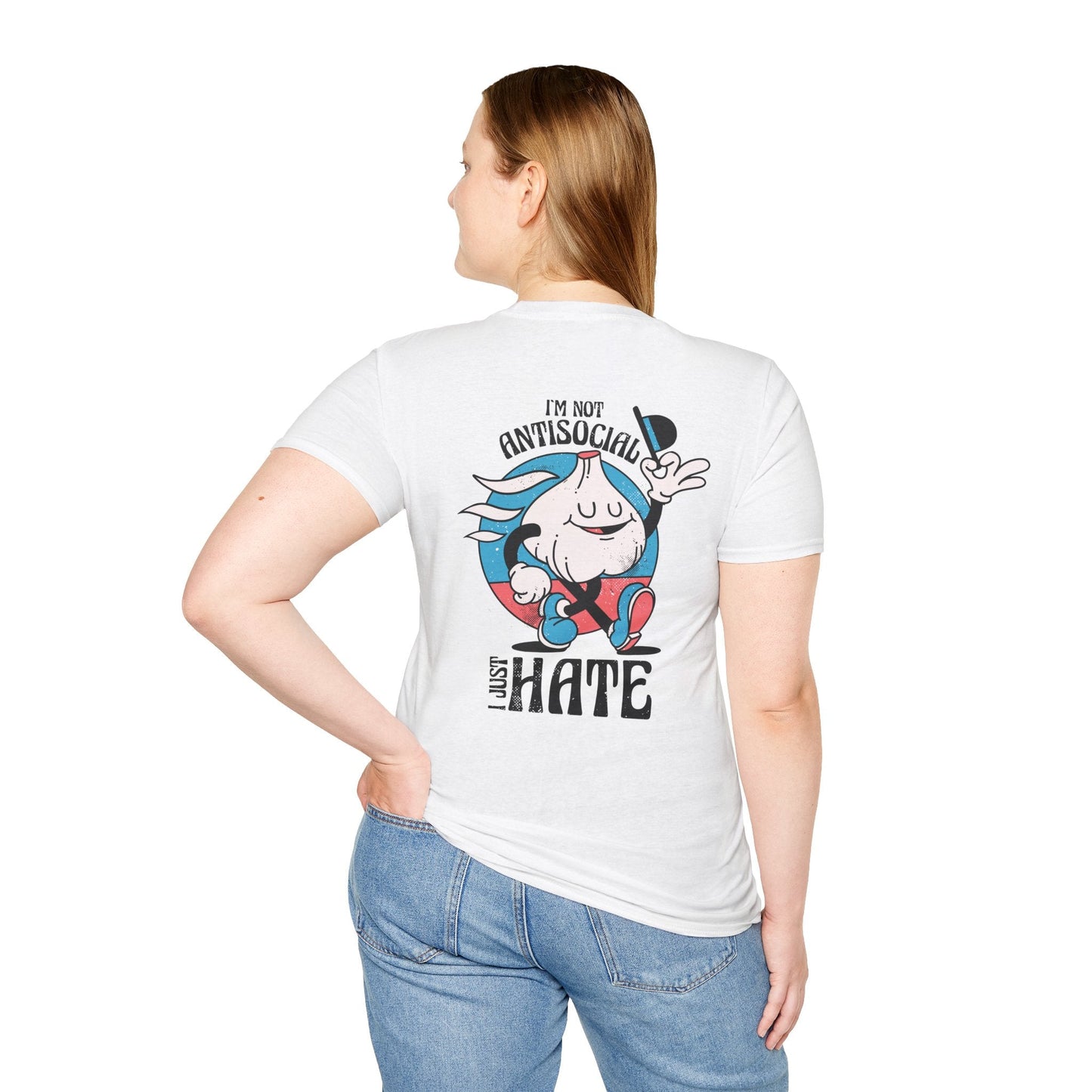 I´m not Antisocial I just hate - Antisocial Retro - Unisex T-Shirt - Back Print-2