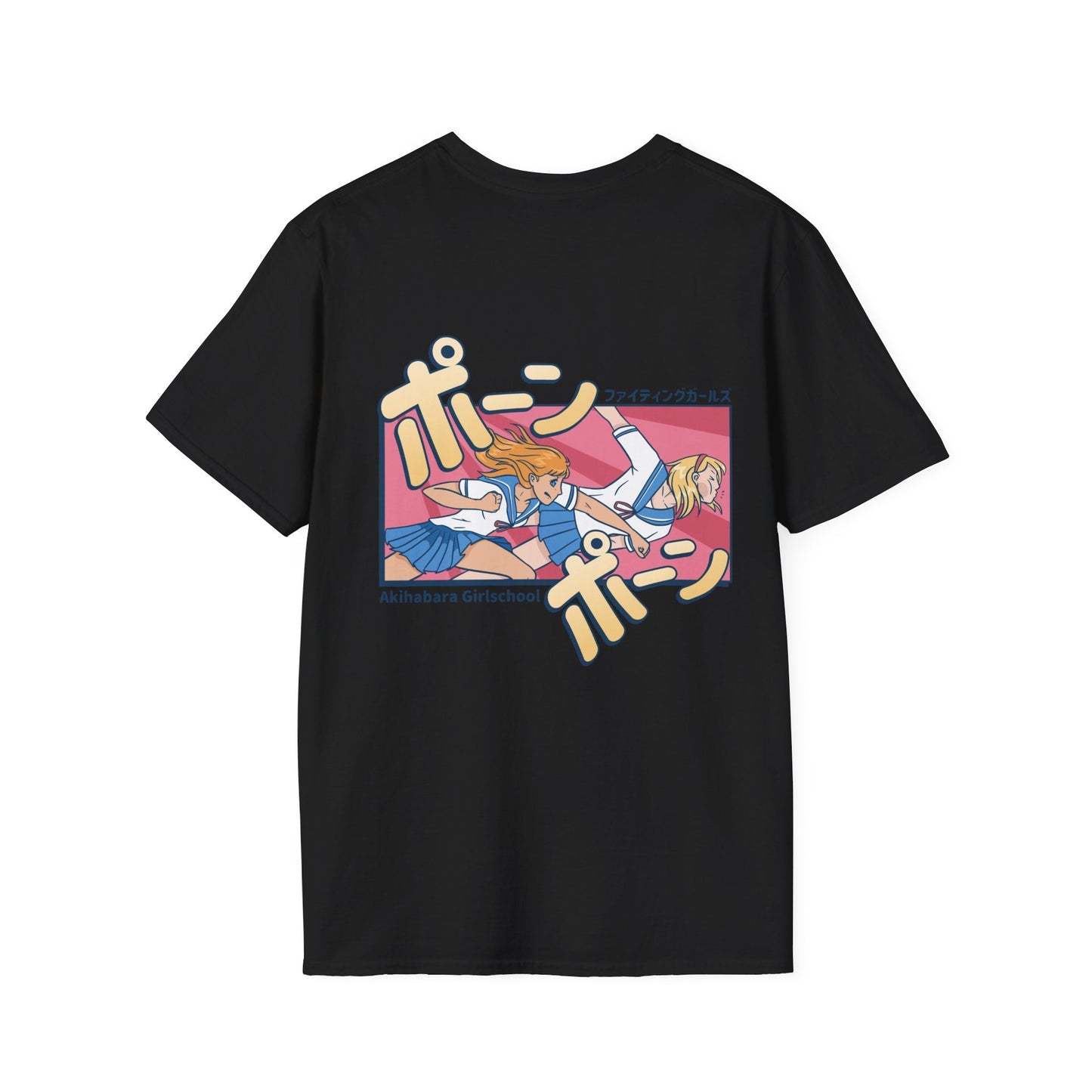 High School Girl Fight - Anime World - Unisex T-Shirt - Back Print-2