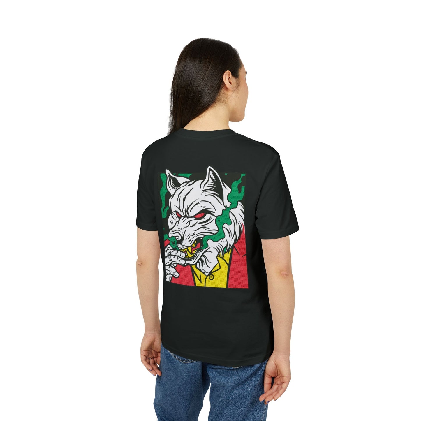 Smoking Wolf - Comic Mafia - Premium Bio Unisex T-Shirt - Back Print-2