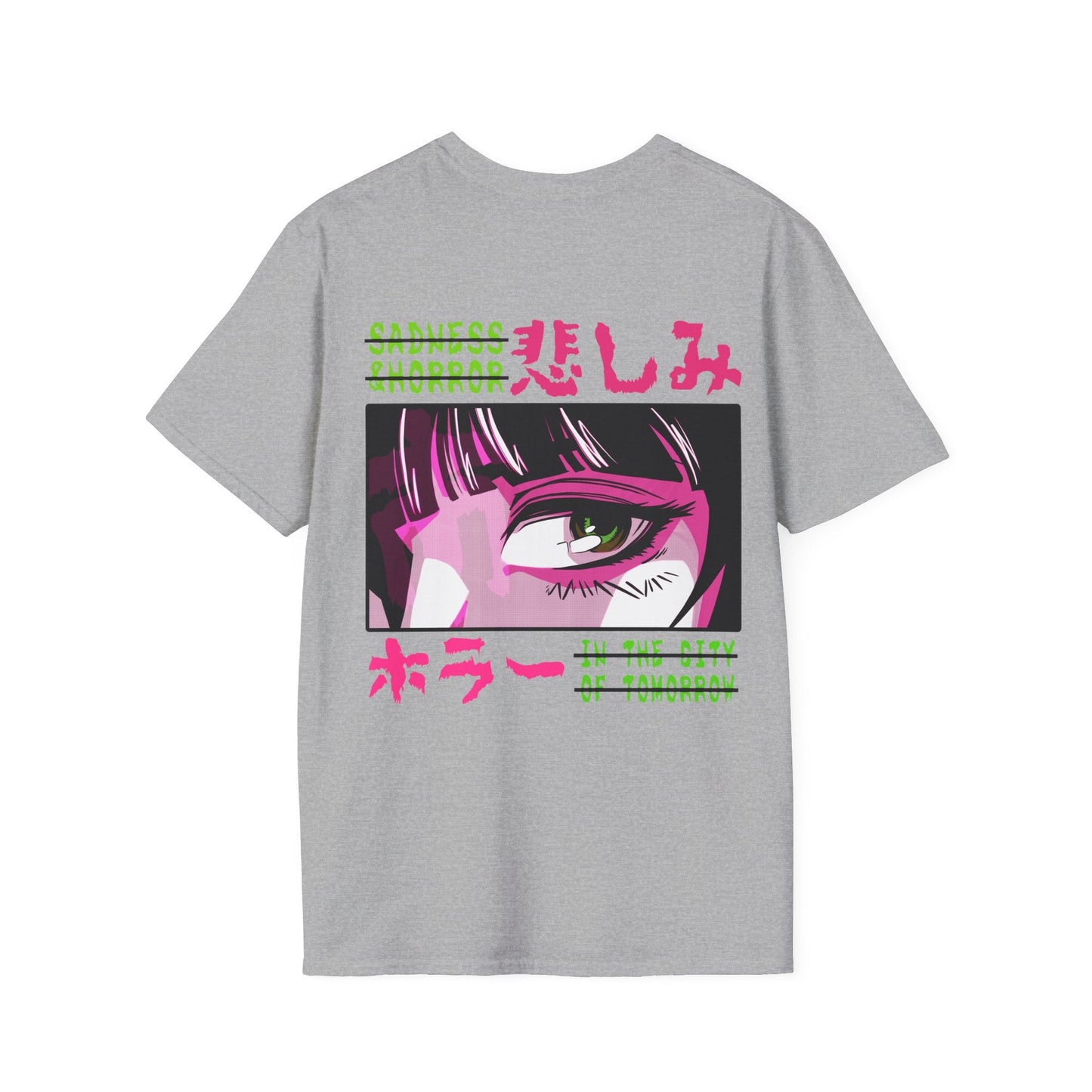 Sagness & Horror In the City of tomorrow - Anime World - Unisex T-Shirt - Back Print-4