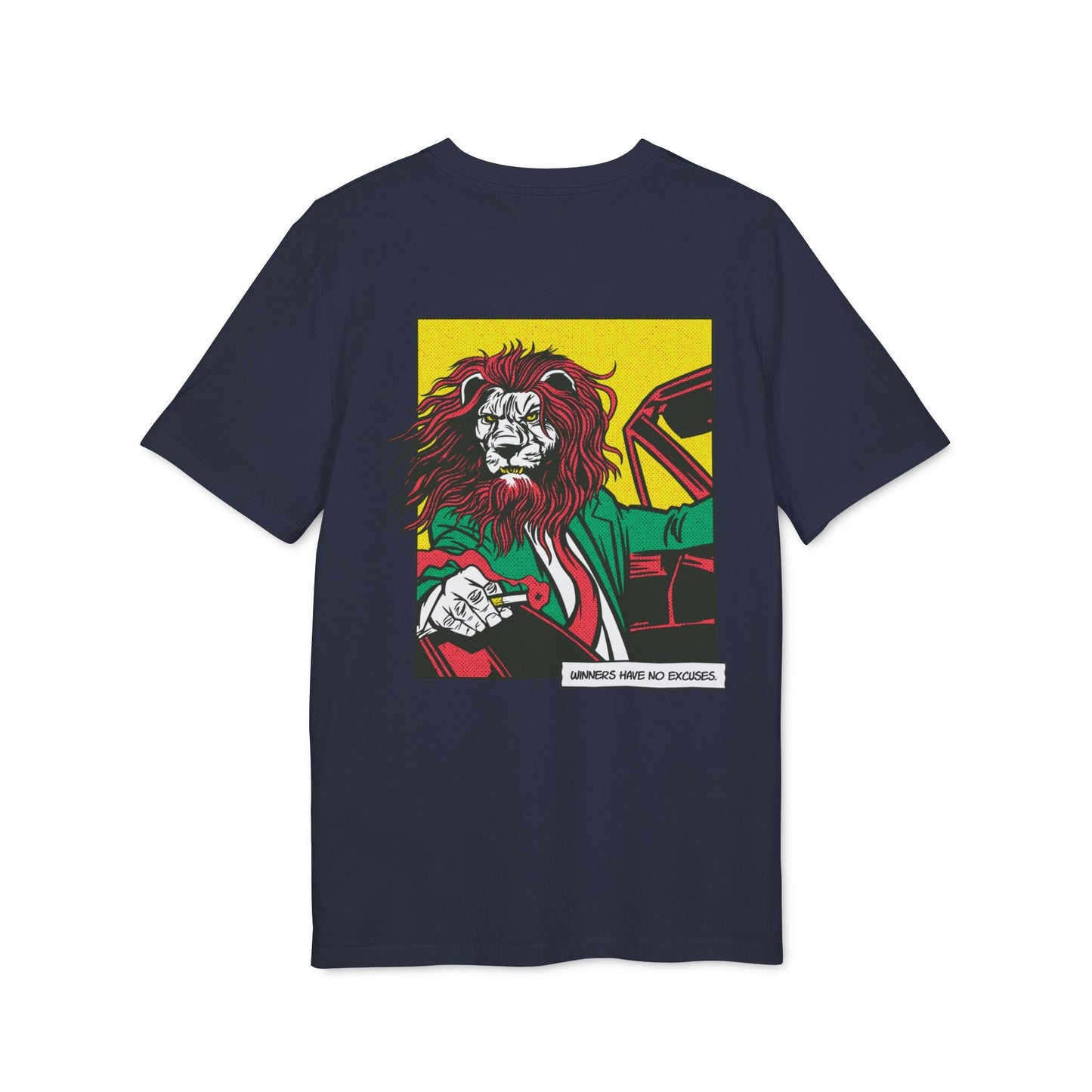 Boss Lion in Car - Comic Mafia - Premium Bio Unisex T-Shirt - Back Print-5
