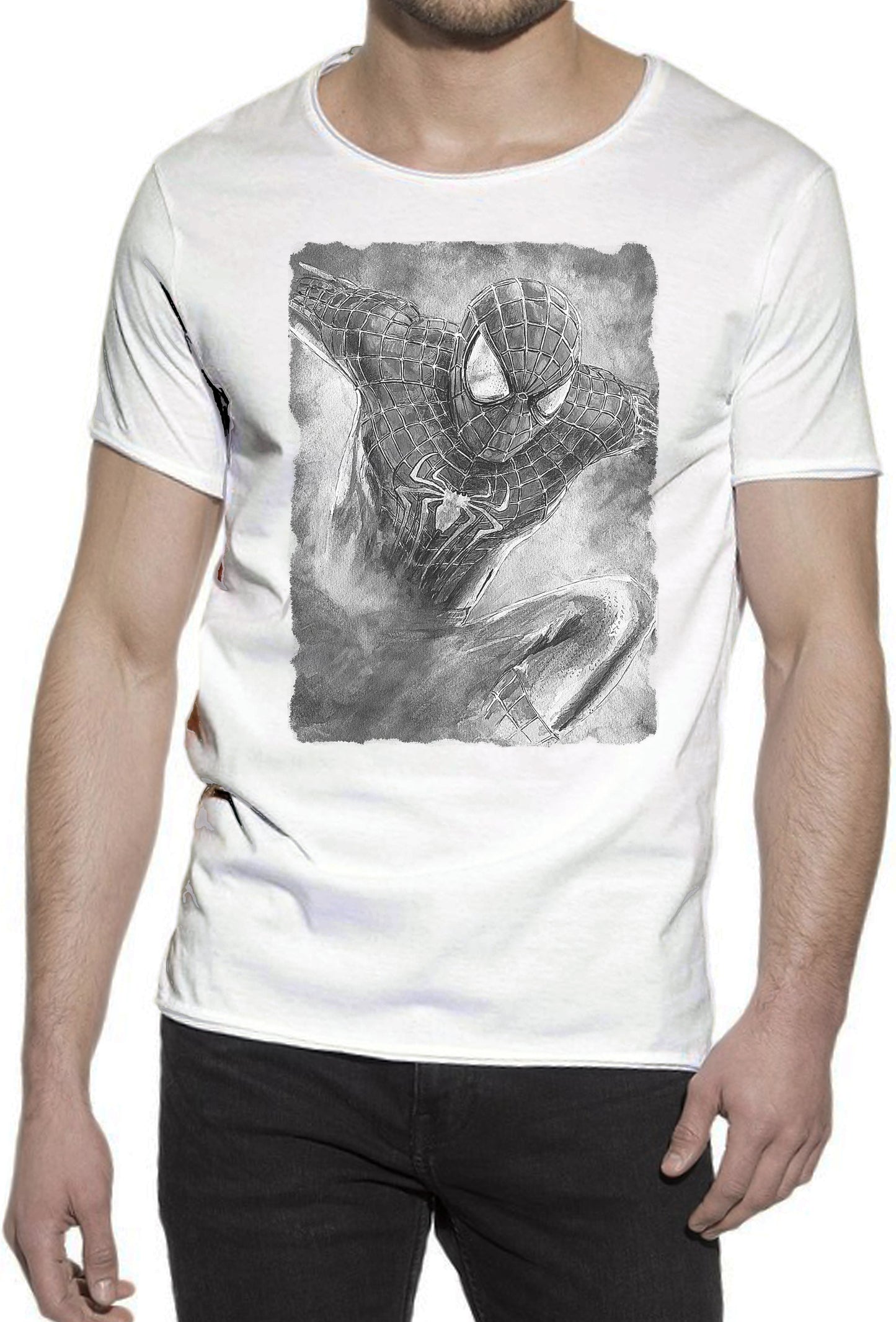 Uomo Ragno Scratc Super Eroi Fumetti 18-105 T-shirt Urban Slub Men Uomo 100% Cotone Fiammato JK