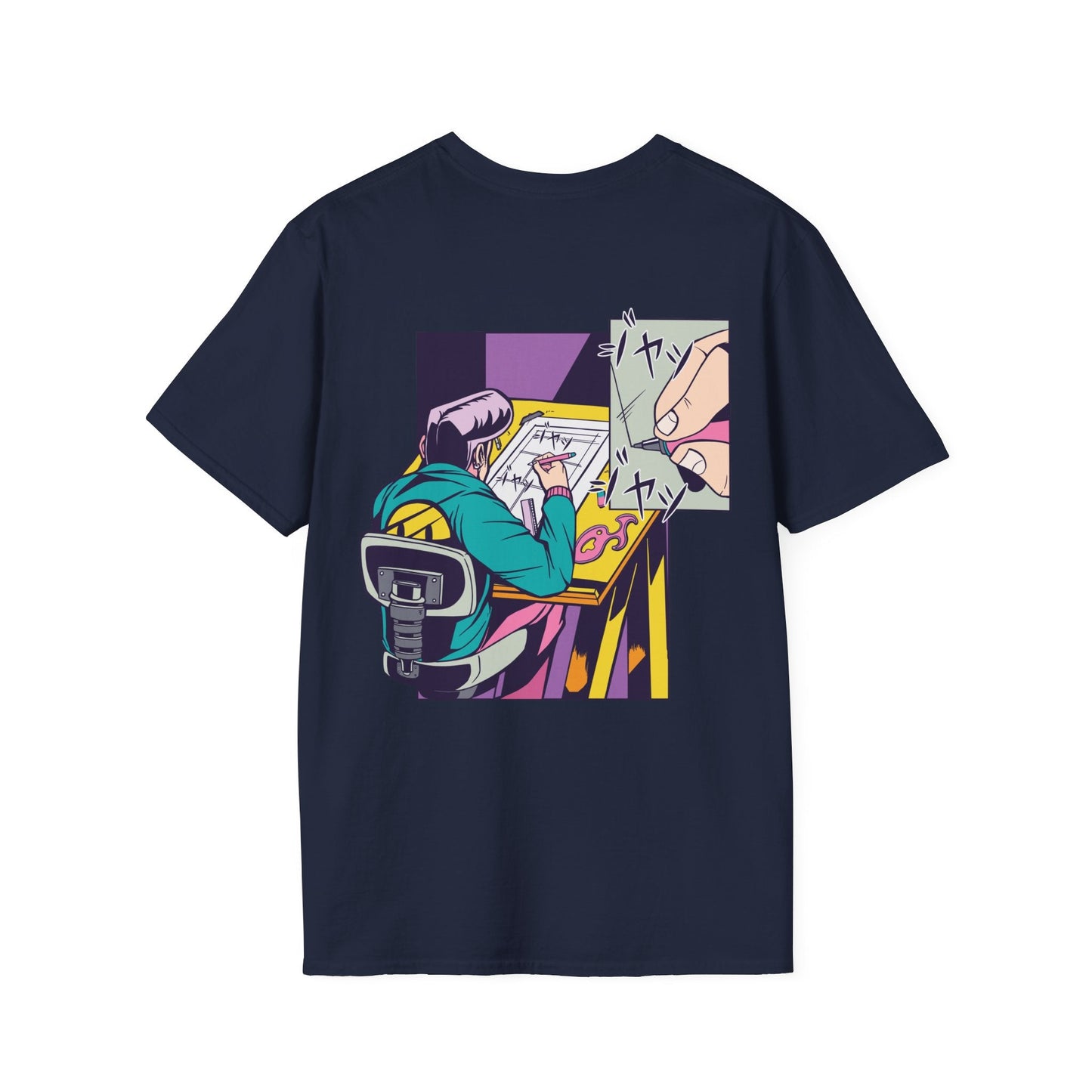 Mangaka Draw - Anime World - Unisex T-Shirt - Back Print-2