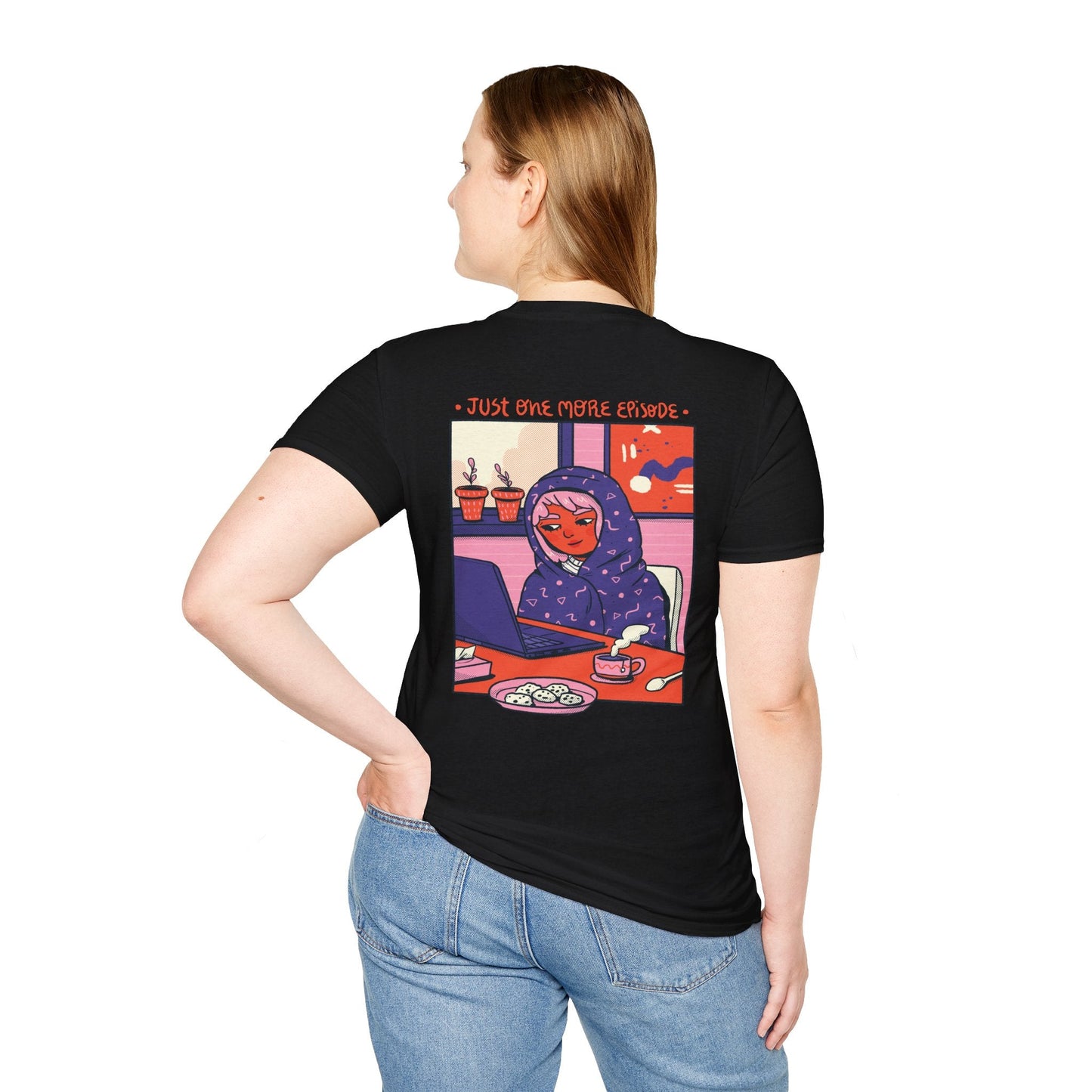 Just one more Episode - Cozy at Home - Unisex T-Shirt - Back Print-2