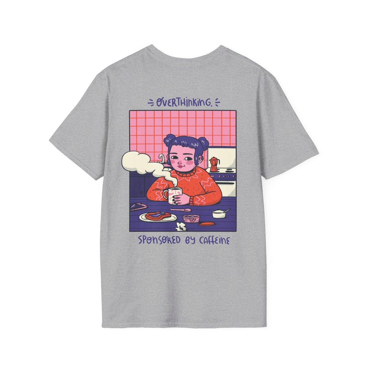 Overthinking sponsored by caffeine - Cozy at Home - Unisex T-Shirt - Back Print-6
