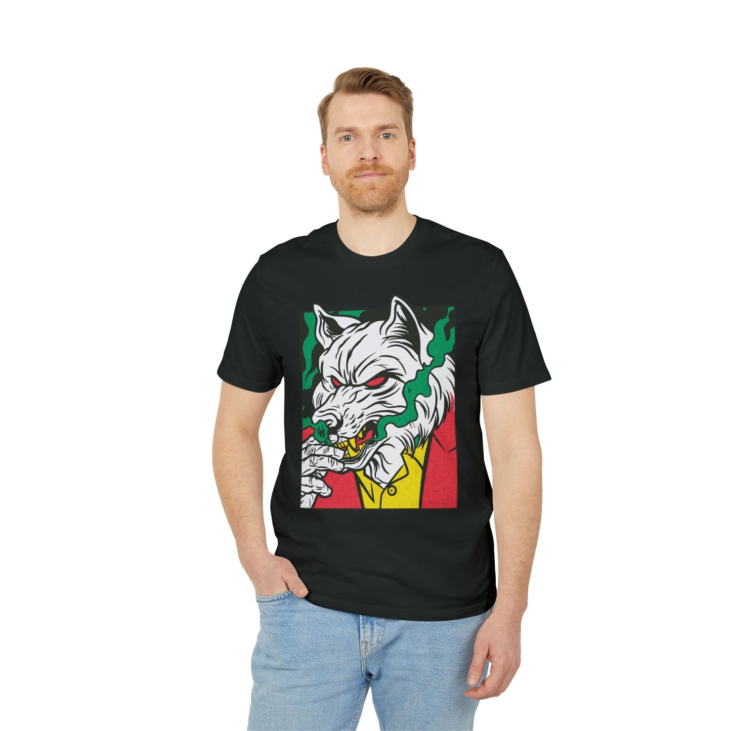 Smoking Wolf - Comic Mafia - Premium Bio Unisex T-Shirt - Front Print-4
