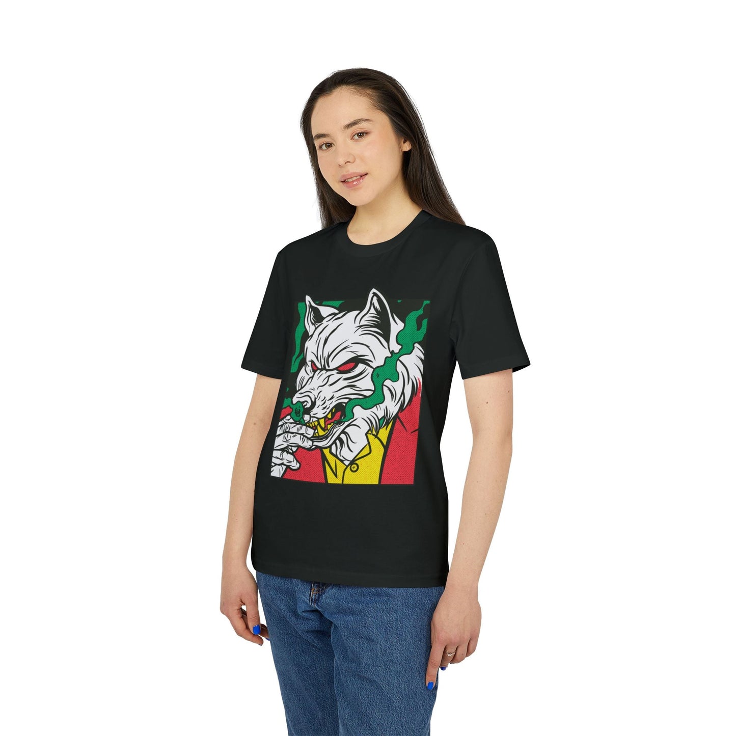 Smoking Wolf - Comic Mafia - Premium Bio Unisex T-Shirt - Front Print-2