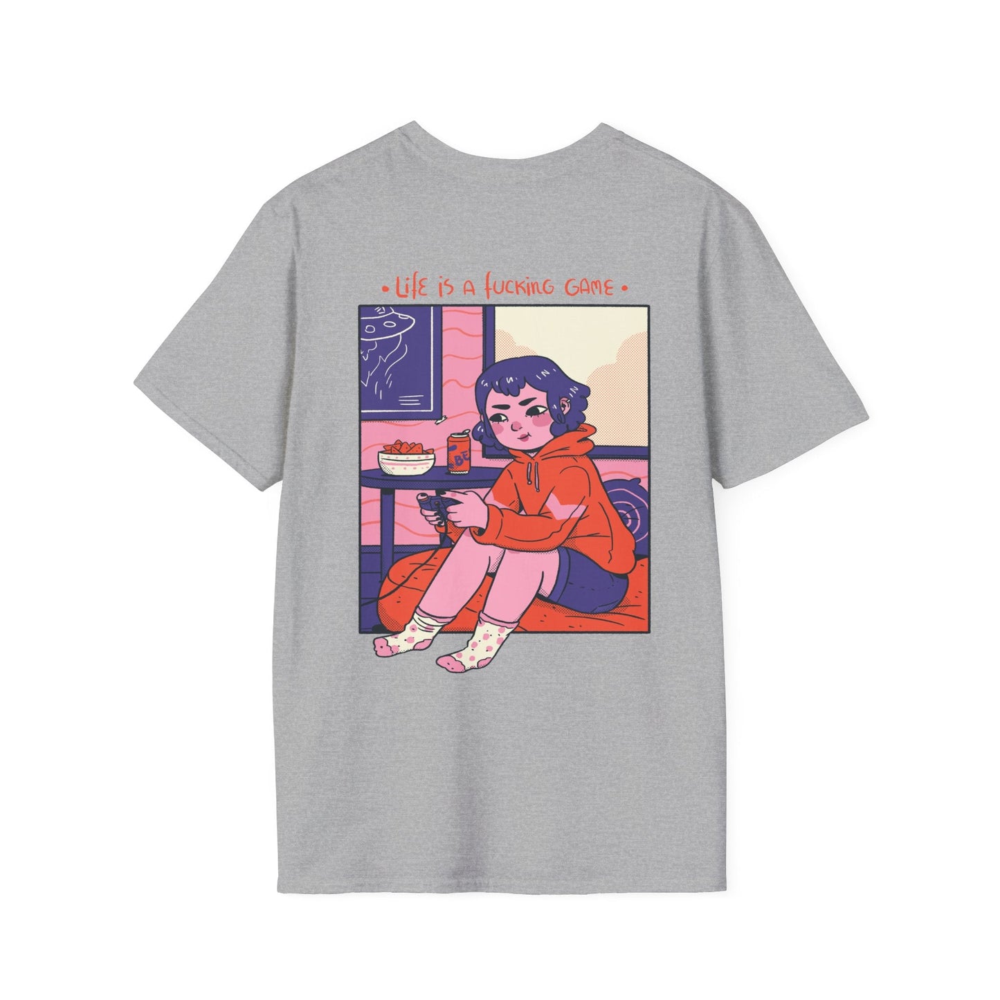Life is a fucking Game - Cozy at Home - Unisex T-Shirt - Back Print-8