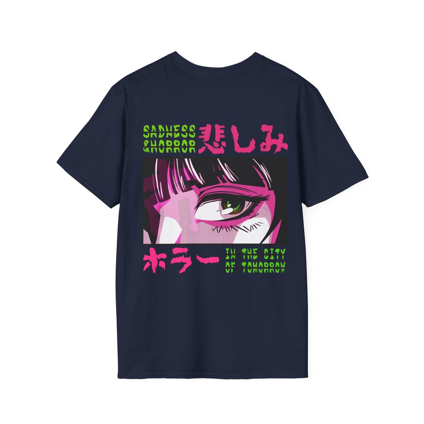 Sagness & Horror In the City of tomorrow - Anime World - Unisex T-Shirt - Back Print-2