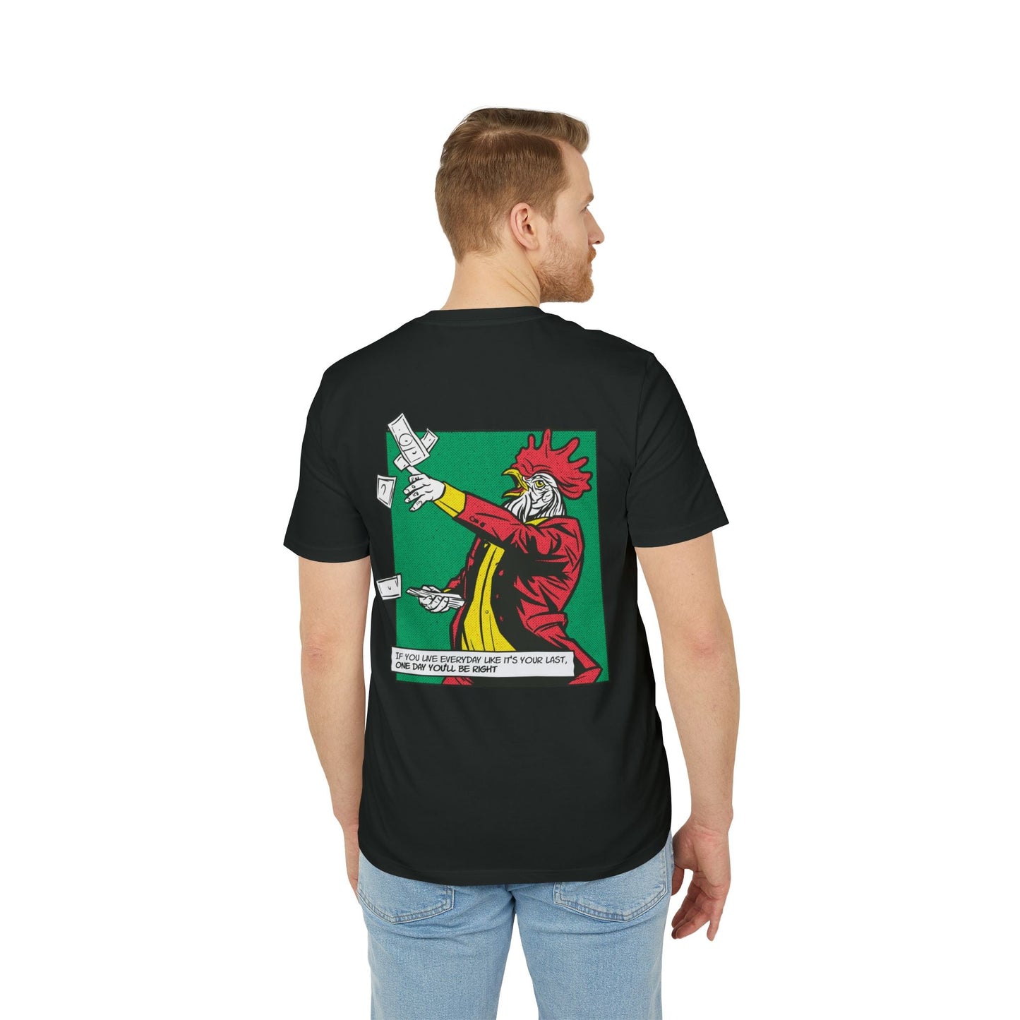 Rooster with Money - Comic Mafia - Premium Bio Unisex T-Shirt - Back Print-4