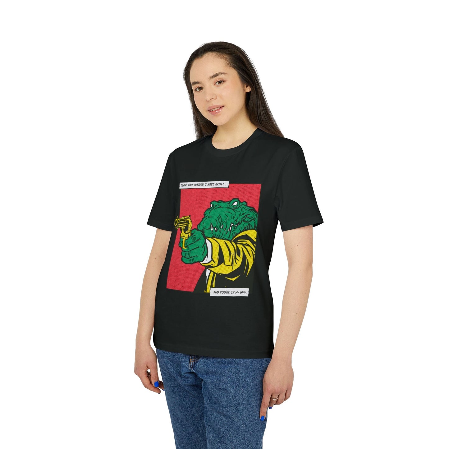 Alligator with Gun - Comic Mafia - Premium Bio Unisex T-Shirt - Front Print-2