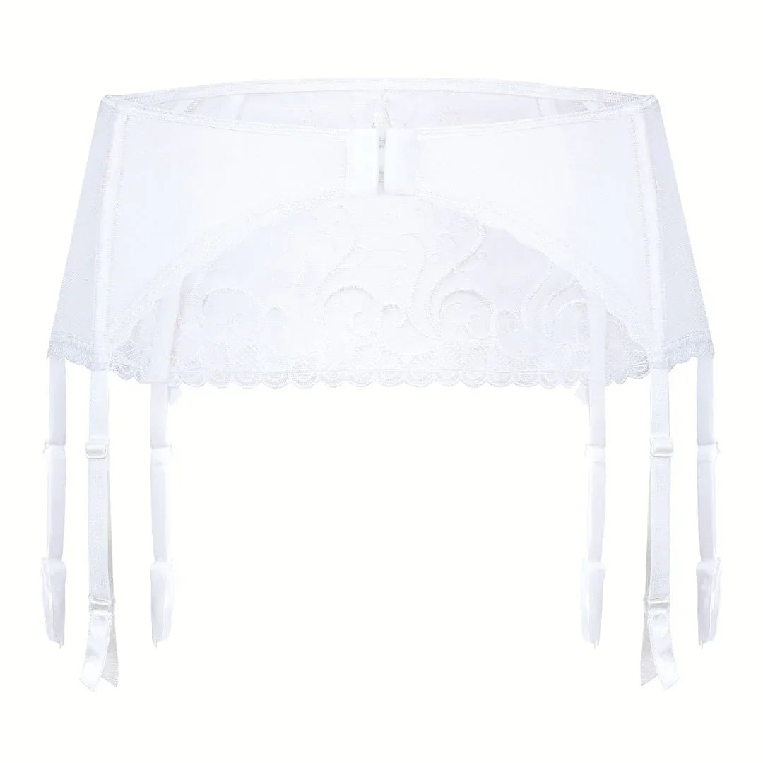 Bridal Sheer Mesh Embroidered Garter Belt Roza Anuk White - STREET STYLE