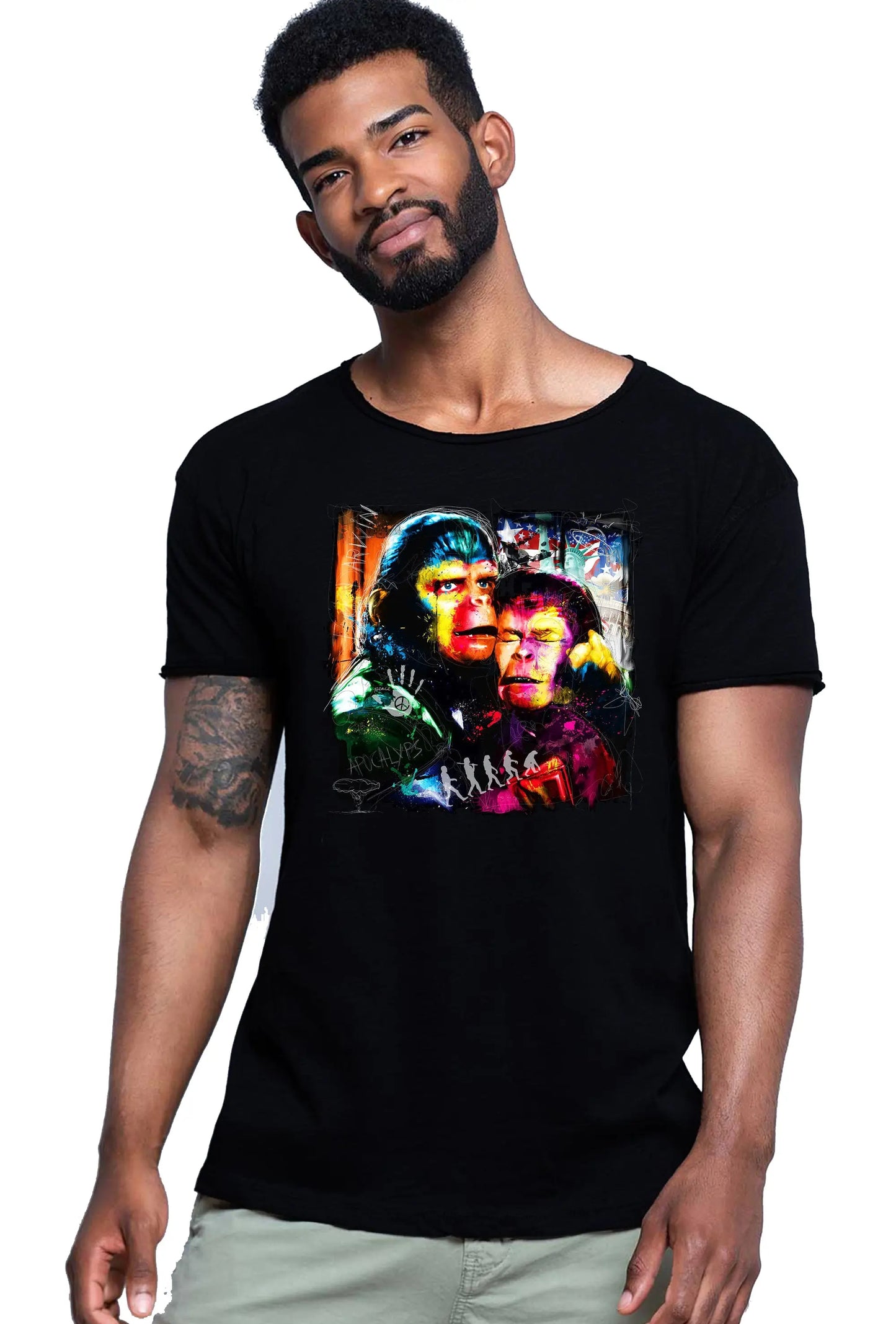 Apocalyps Pianeta delle Scimmie Color Stilizzato Film 18-20-33 T-shirt Urban Slub Men Uomo 100% Cotone Fiammato JK STREET STYLE