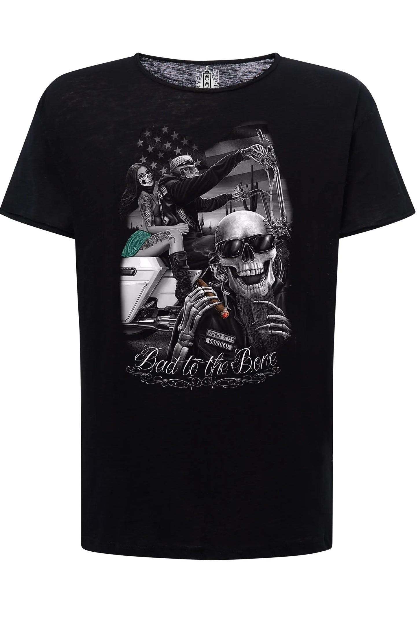 Bad to The Bone Tattoo Skull 9050-29 T-shirt Urban Slub Men Uomo 100% Cotone Fiammato JK STREET STYLE