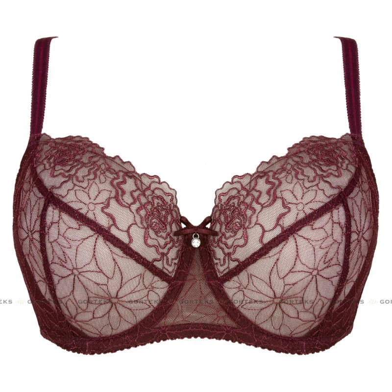 Sheer Mesh Balconette Bra Pamela Aubergine - STREET STYLE