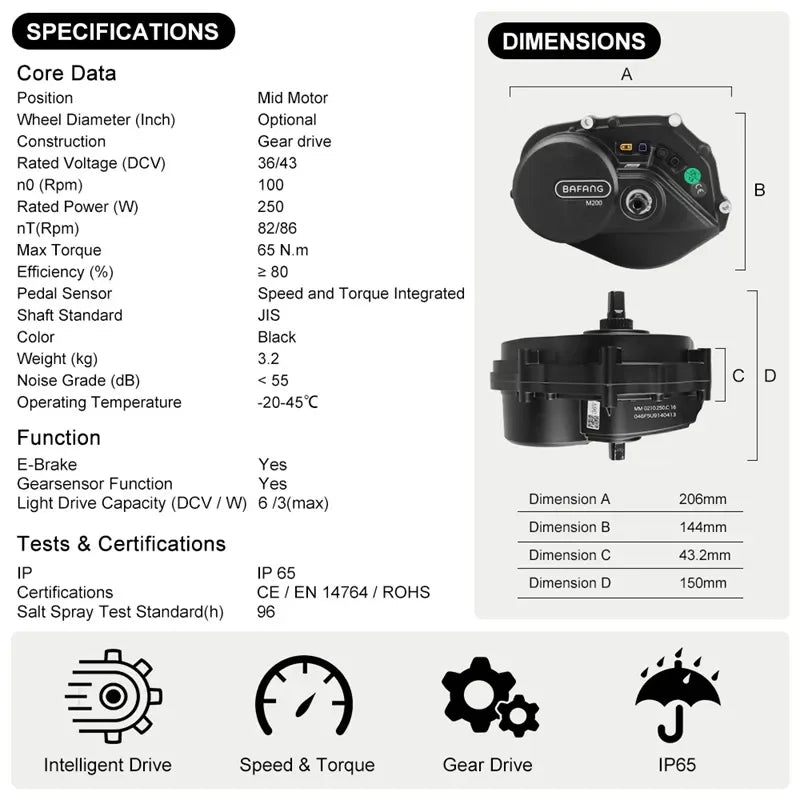 Bafang G210.250 Mid Drive Motor M200 36V 250W Electric Bike Conversion Kit for Mountain Bicycle Central EBike Motor-3