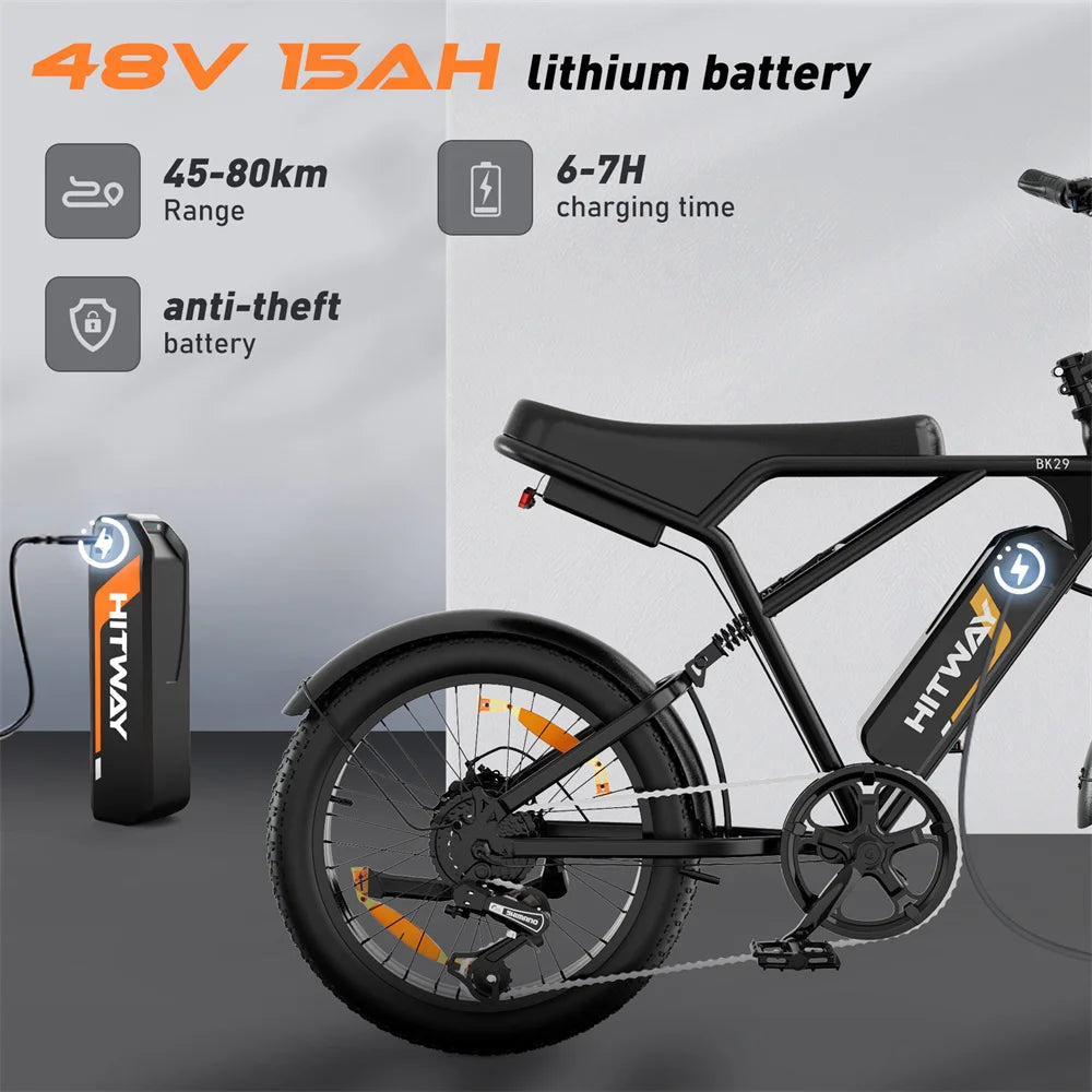 HITWAY BK29 Wholesale 48V 15Ah 250W 20"*4.0 Fat Tire Electric Mountain Bike, All-Terrain E-Bike for Off-Road Riding, CE-3