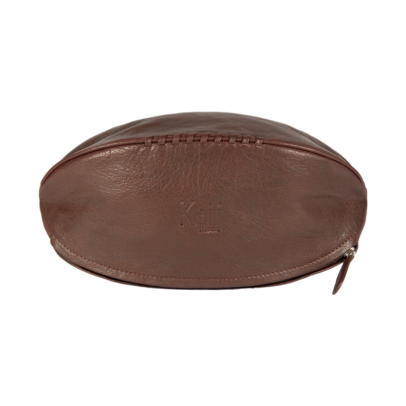 K0011BB | Beauty Case "Palla da Rugby" in Vera Pelle - Colore: Testa Moro - Elastico interno ferma flaconi - Chiusura con lampo - Dimensioni: cm 35 x 14 x 14- Confezione: Sacchetto Tnt-2