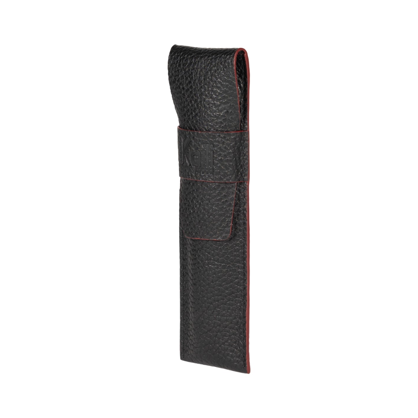 K0028AB | Custodia per Penne in Vera Pelle pieno fiore, grana dollaro - Colore Nero con bordi Rossi - Dimensioni: cm 4,5 x 16,5 x 1 - Confezione: Scatola regalo fondo/coperchio-0