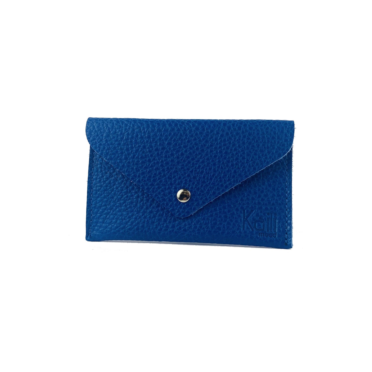 K0040DB | Bustina con pattina Made in Italy in Vera Pelle pieno fiore, grana dollaro - Colore Blu - Dimensioni: cm 13 x 8 x 0,5 - Confezione: Gift Box rigido fondo/coperchio-1