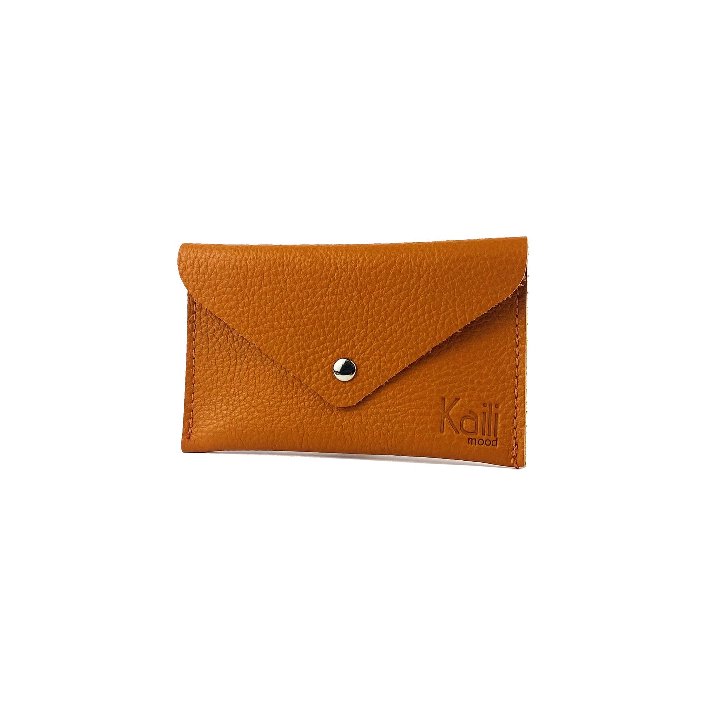 K0040LB | Sachet with flap Made in Italy in genuine full-grain leather, dollar grain - Orange color - Dimensions: 13 x 8 x 0.5 cm - Packaging: Rigid bottom/lid gift box-1