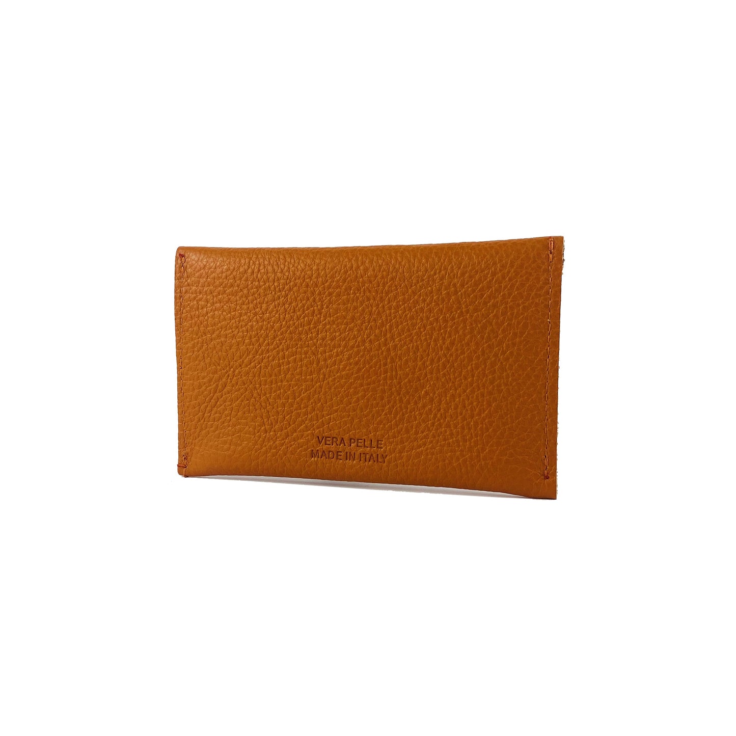 K0040LB | Sachet with flap Made in Italy in genuine full-grain leather, dollar grain - Orange color - Dimensions: 13 x 8 x 0.5 cm - Packaging: Rigid bottom/lid gift box-2