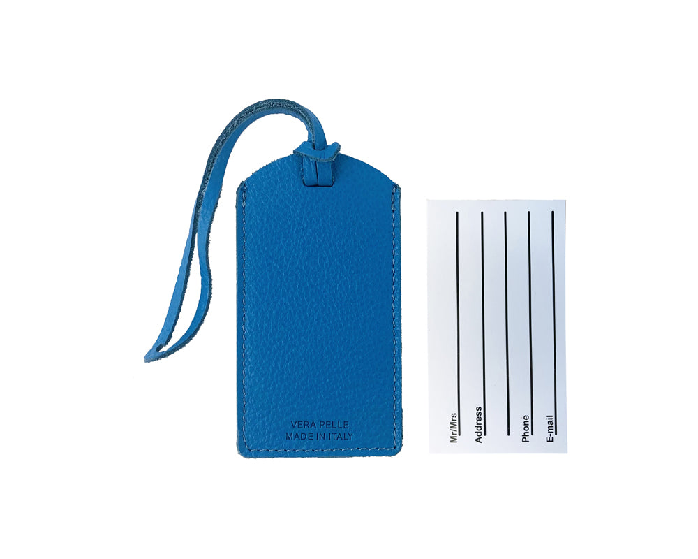 K0041EOB | Two-tone luggage tag Made in Italy in genuine full-grain leather, dollar grain - Green/light blue color - Dimensions: 6.5 x 12 cm - Packaging: Rigid bottom/lid gift box-3
