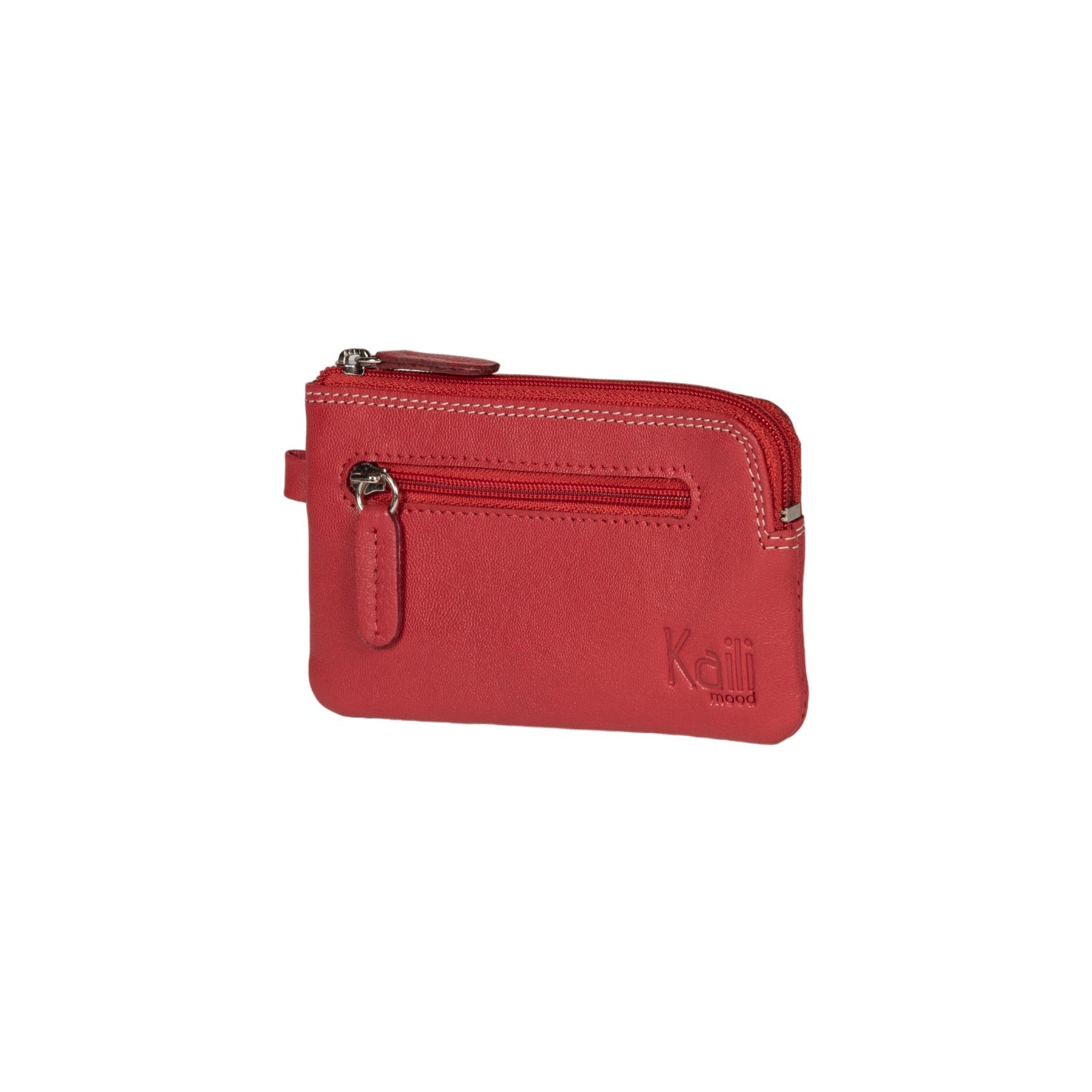 K10218VB | Keyring/Coin Purse in Genuine Leather Col.Red. Zipper Accessories Polished nickel. Dimensions: 12 x 7 x 0.5 cm. Packaging: Rigid bottom/lid gift box-0