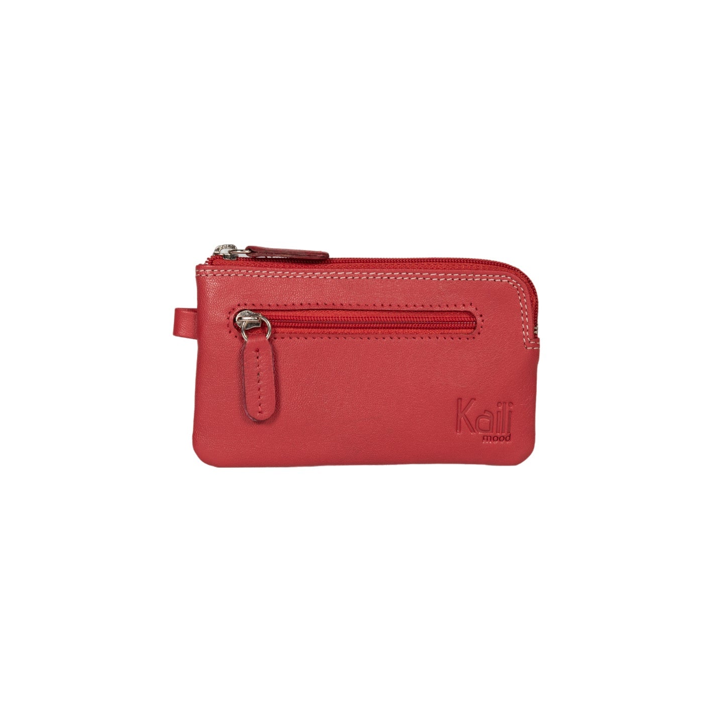 K10218VB | Keyring/Coin Purse in Genuine Leather Col.Red. Zipper Accessories Polished nickel. Dimensions: 12 x 7 x 0.5 cm. Packaging: Rigid bottom/lid gift box-1