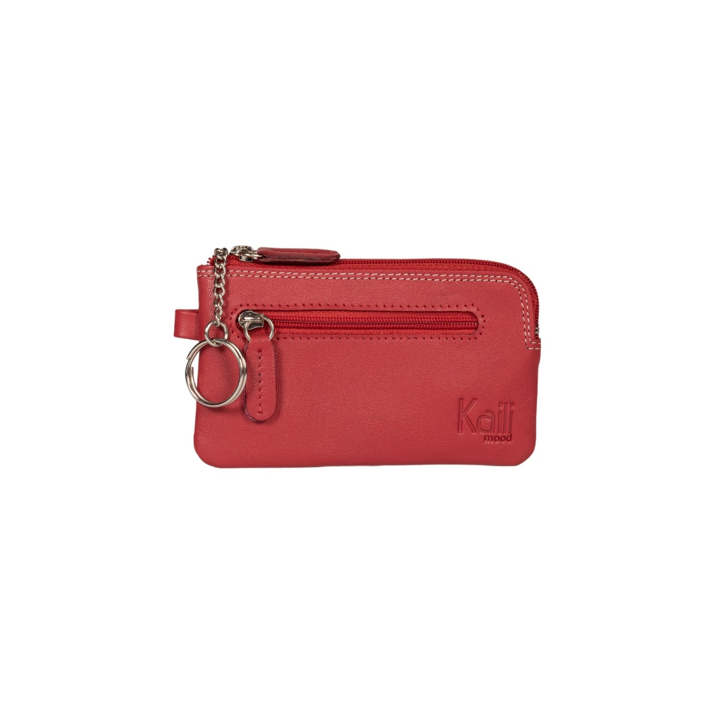K10218VB | Keyring/Coin Purse in Genuine Leather Col.Red. Zipper Accessories Polished nickel. Dimensions: 12 x 7 x 0.5 cm. Packaging: Rigid bottom/lid gift box-2