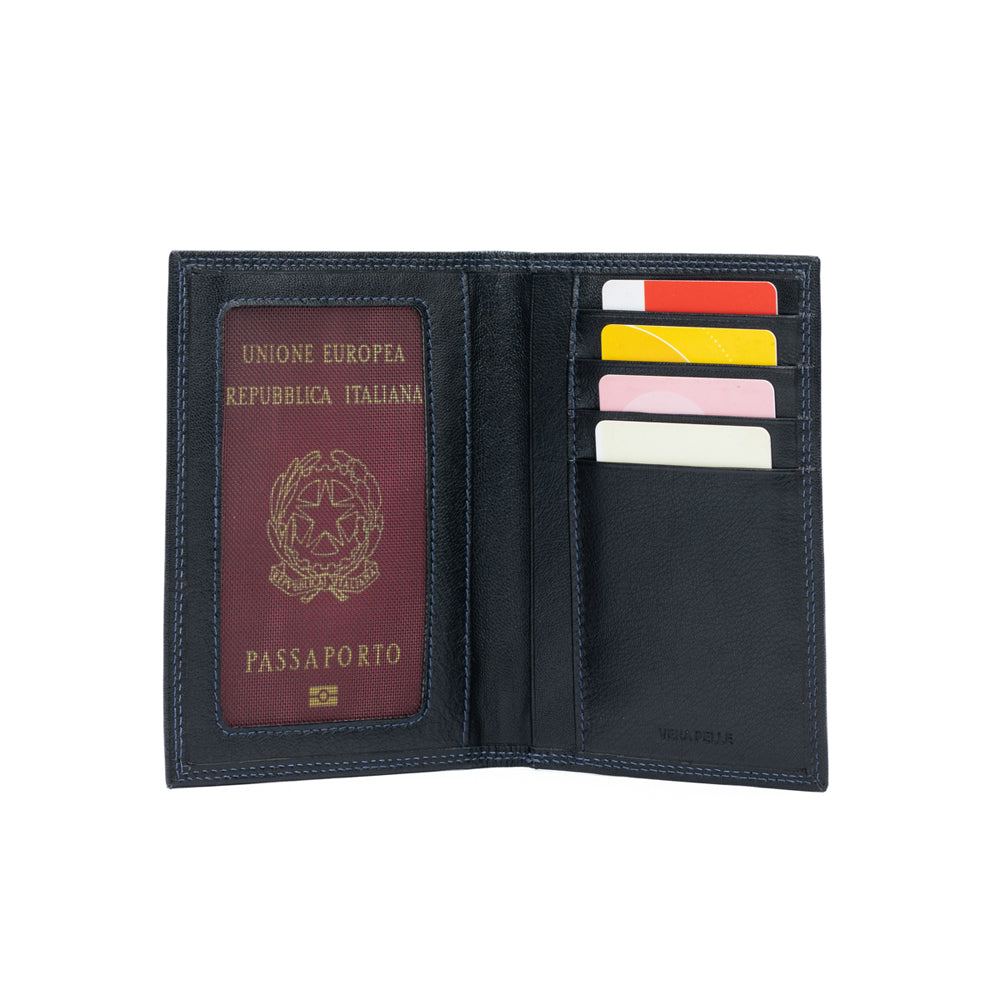 K10122AB | Document + Passport Holder in Genuine Full Grain Leather, dollar/smooth grain. Black colour. Dimensions when closed: 10 x 14 x 1 cm - Packaging: Rigid bottom/lid gift box-2