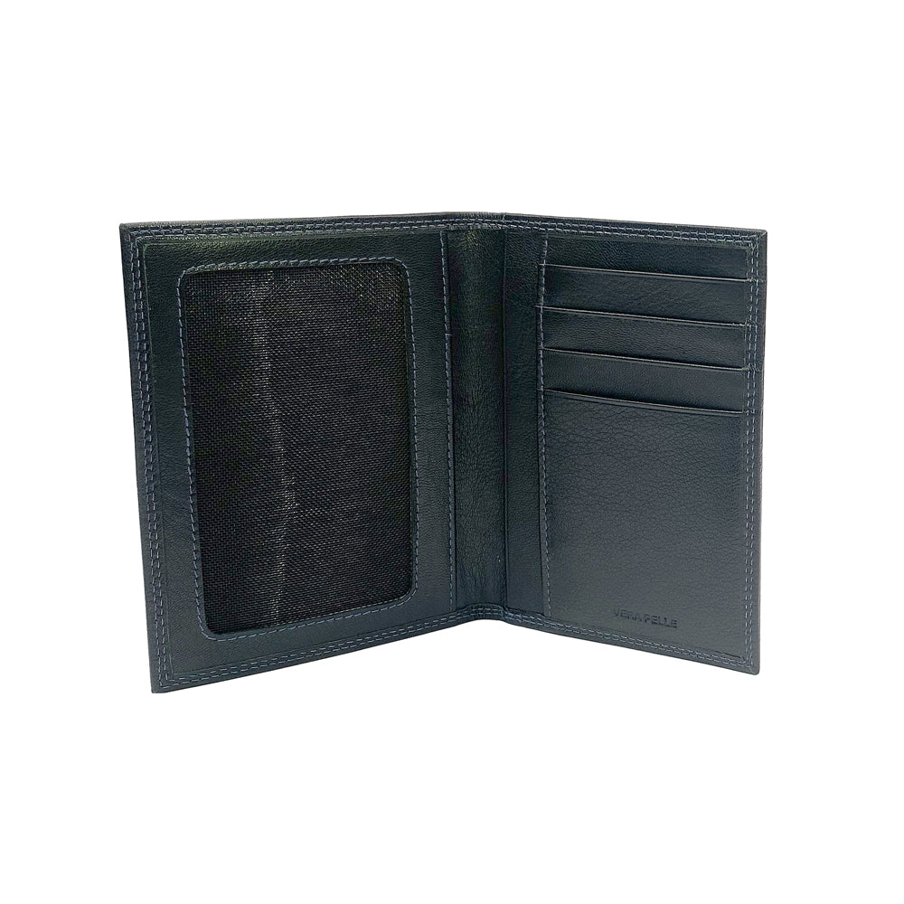 K10122AB | Document + Passport Holder in Genuine Full Grain Leather, dollar/smooth grain. Black colour. Dimensions when closed: 10 x 14 x 1 cm - Packaging: Rigid bottom/lid gift box-3
