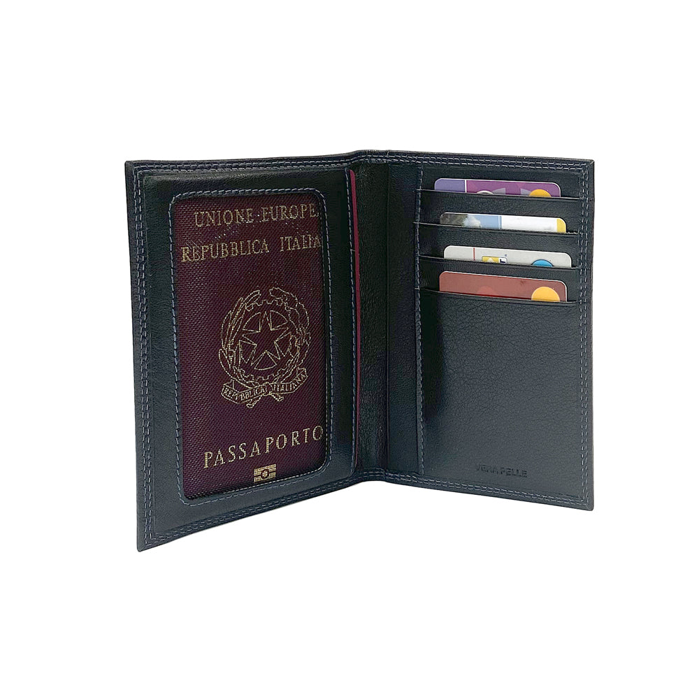 K10122AB | Document + Passport Holder in Genuine Full Grain Leather, dollar/smooth grain. Black colour. Dimensions when closed: 10 x 14 x 1 cm - Packaging: Rigid bottom/lid gift box-4