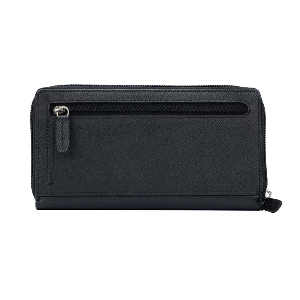 K10838AB | Portafogli Donna in Saffiano Vera Pelle. Colore Nero. 6 slot per carte di credito. Dimensioni da chiuso: cm 18,5 x 10 x 2,5. Confezione: Gift Box rigido fondo/coperchio-1