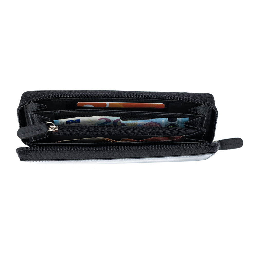 K10838AB | Portafogli Donna in Saffiano Vera Pelle. Colore Nero. 6 slot per carte di credito. Dimensioni da chiuso: cm 18,5 x 10 x 2,5. Confezione: Gift Box rigido fondo/coperchio-2