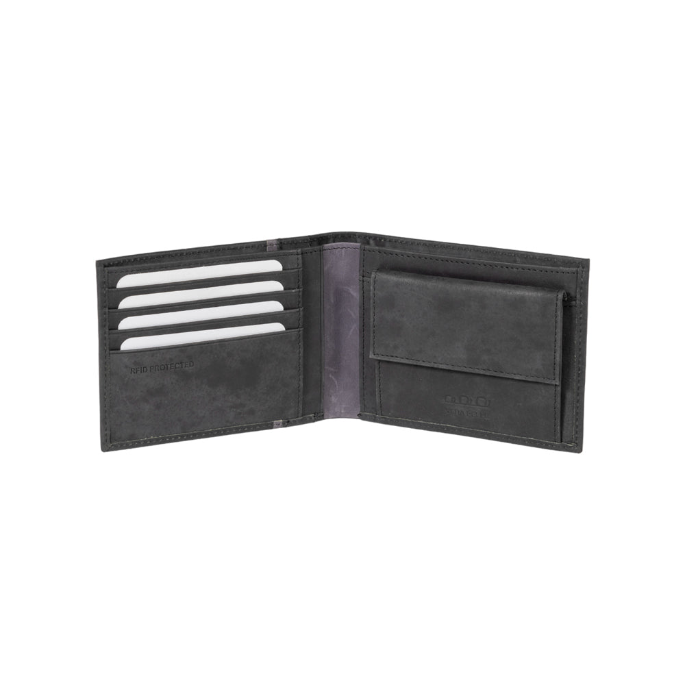K12203AF | Men's Wallet in Genuine Full Grain Leather, Naked. Black Color. RFID Protection. Closed Dimensions: 12.5 x 9.5 x 2 cm. Packaging: Gift box bottom/lid-1